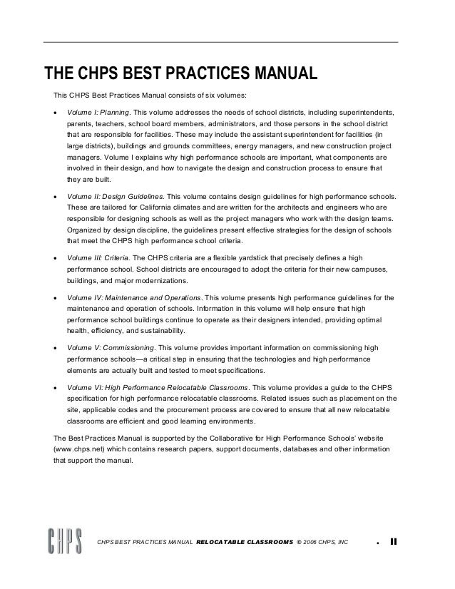 Best Practices Manual, Vol.III: Criteria for High Performance Schools